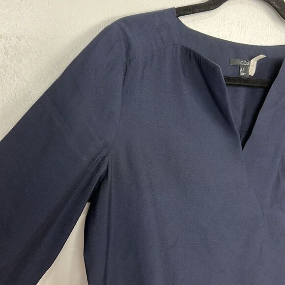 COS Navy Blue Long Sleeve Notch Neck Blouse Top Size 6 - Picture 2 of 10